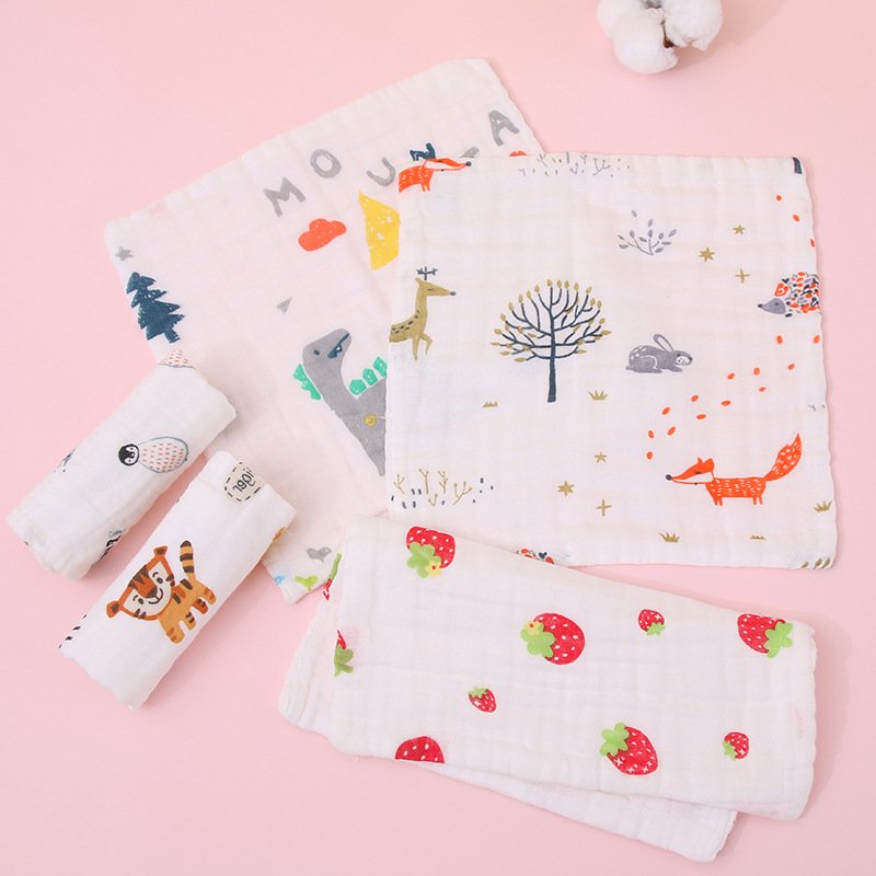 Face Hand Bathing Towel Feeding Square Towels Handkerchief Newborn Baby Infant Cartoon 100 Cotton Gauze 6 Layers