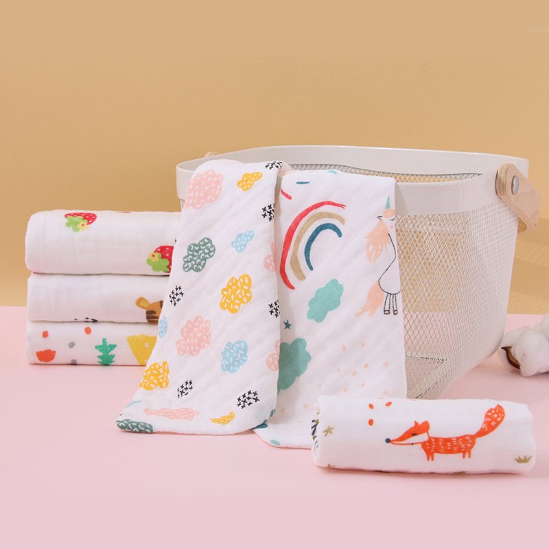 Face Hand Bathing Towel Feeding Square Towels Handkerchief Newborn Baby Infant Cartoon 100 Cotton Gauze 6 Layers