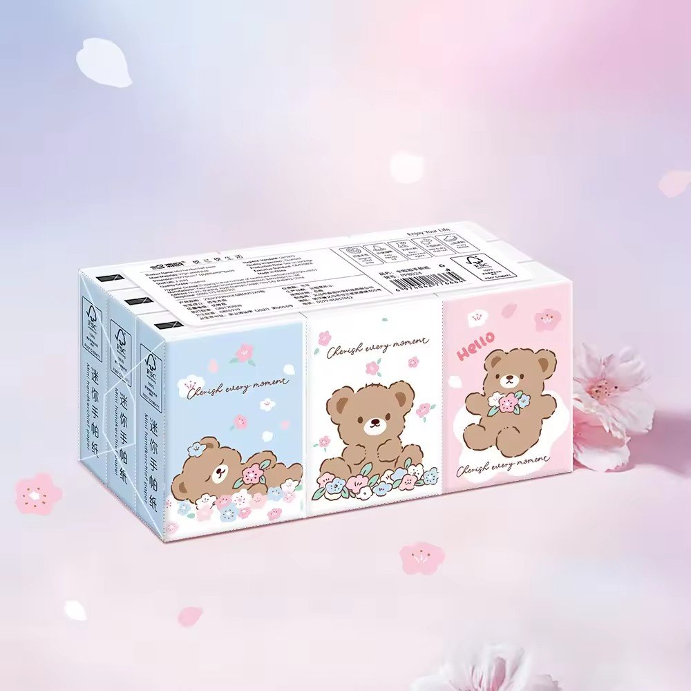 Mini Bear Pocket Tissues Travel Tissues Cute Bear Dry & Wet Dual Purpose Paper Handkerchief Portable Tissue