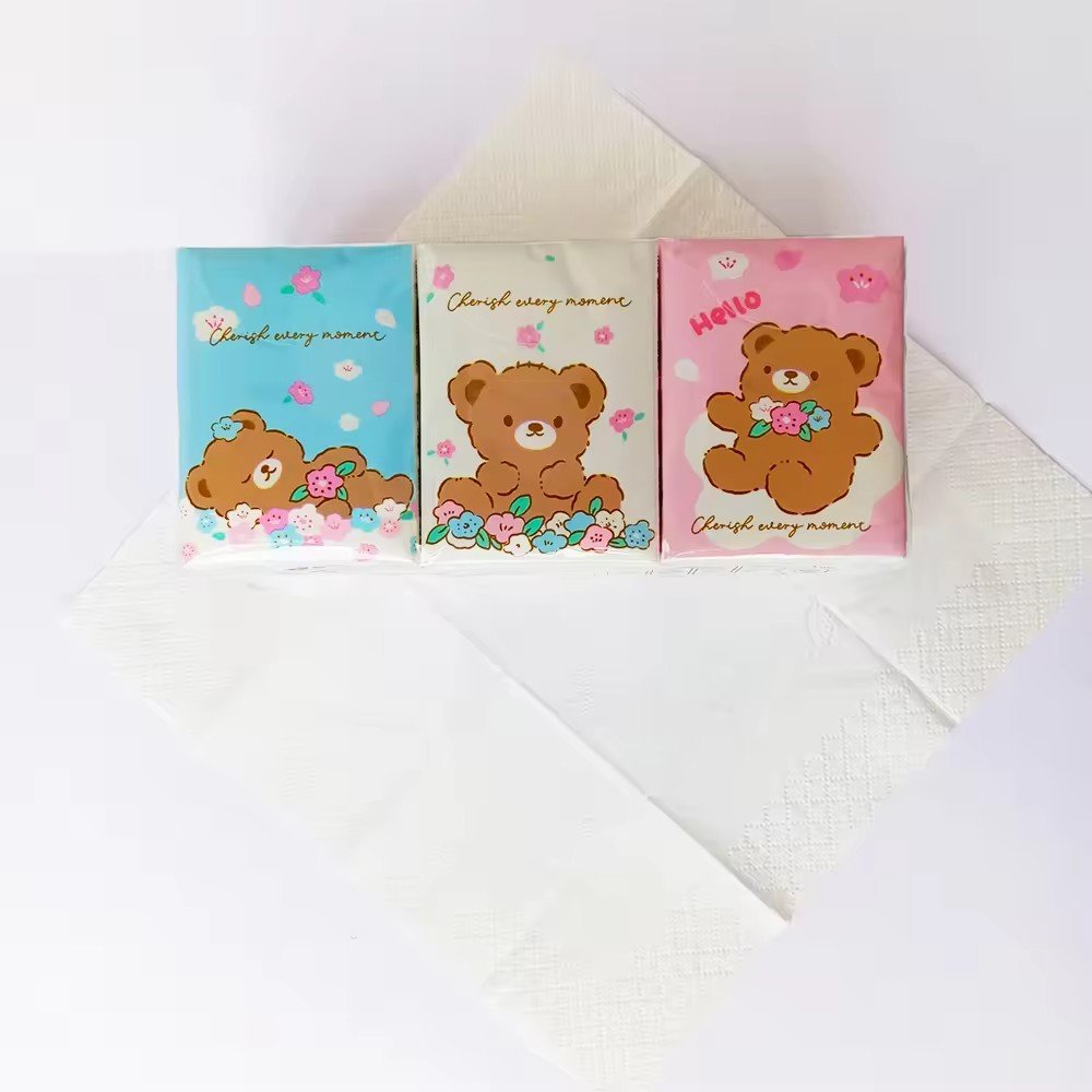 Mini Bear Pocket Tissues Travel Tissues Cute Bear Dry & Wet Dual Purpose Paper Handkerchief Portable Tissue
