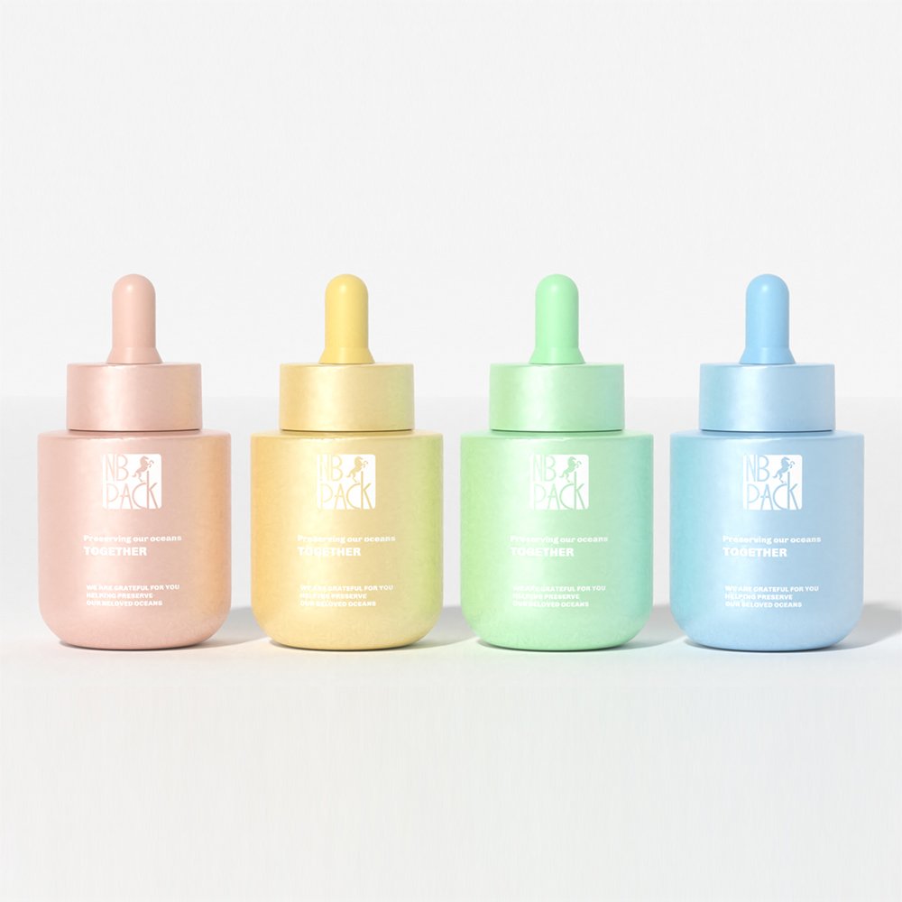 Square glass dropper bottle with aluminum collar and dropper cap for cosmetics