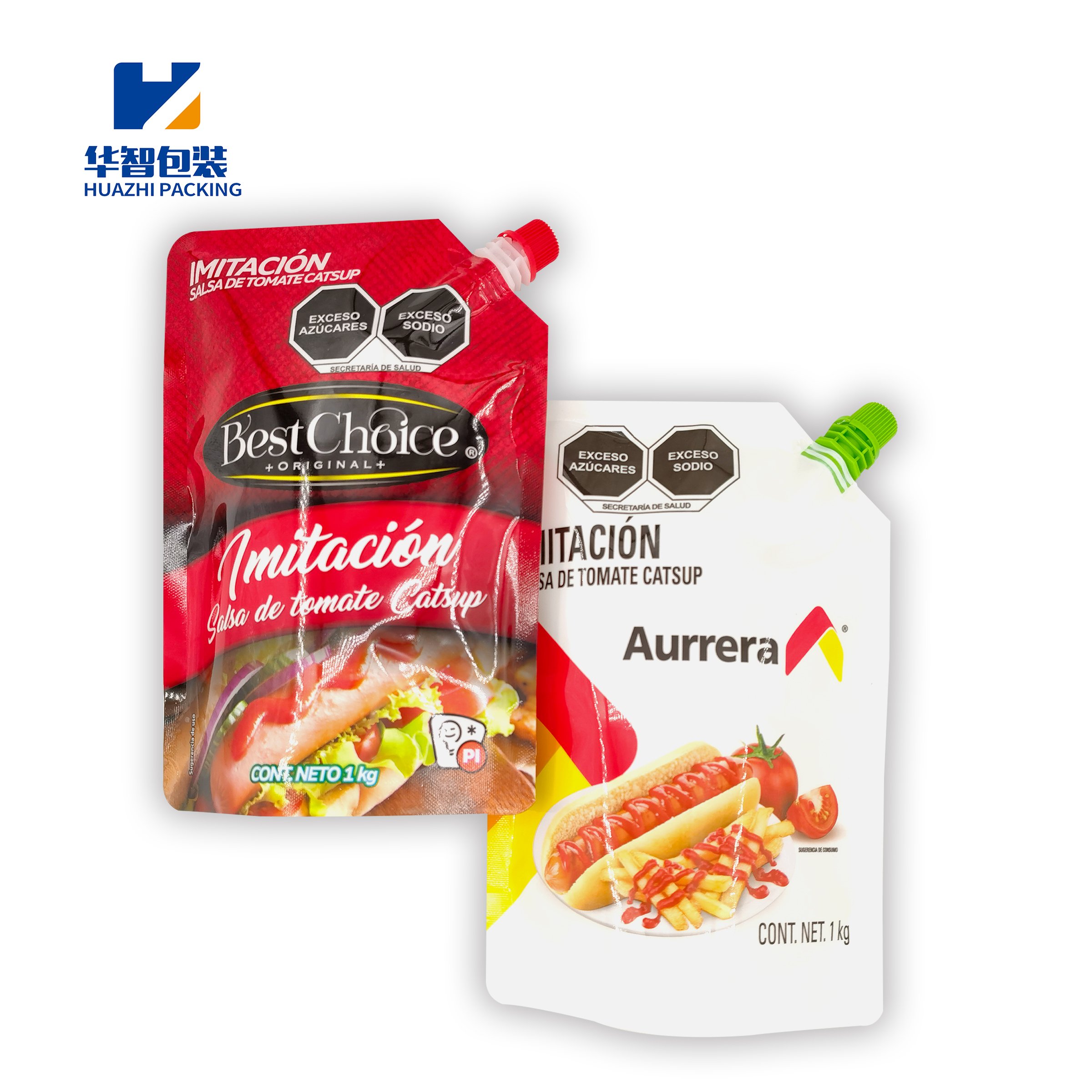 Custom reusable food grade plastic stand up spout pouch ketchup bag sauce packaging doypack