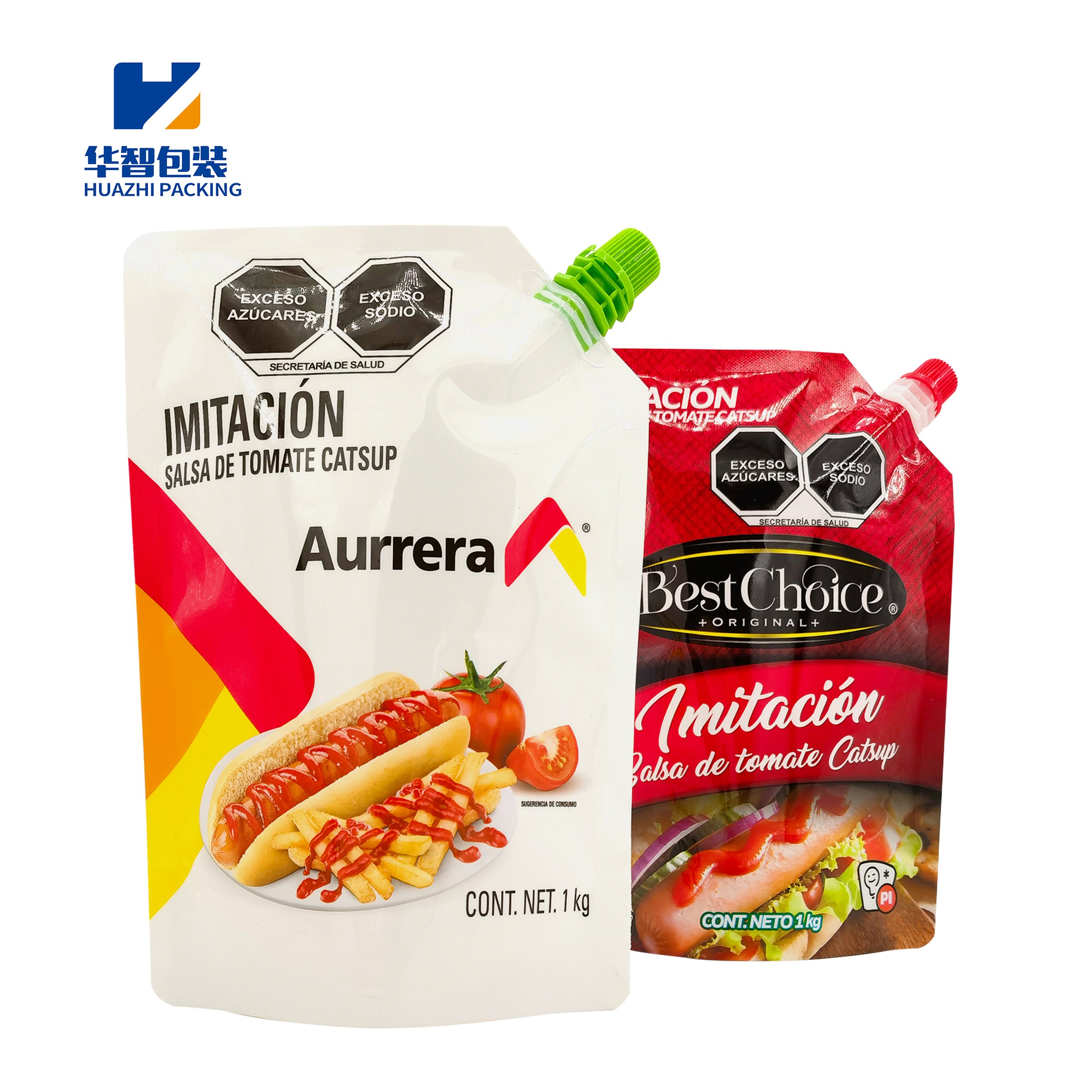 Custom reusable food grade plastic stand up spout pouch ketchup bag sauce packaging doypack