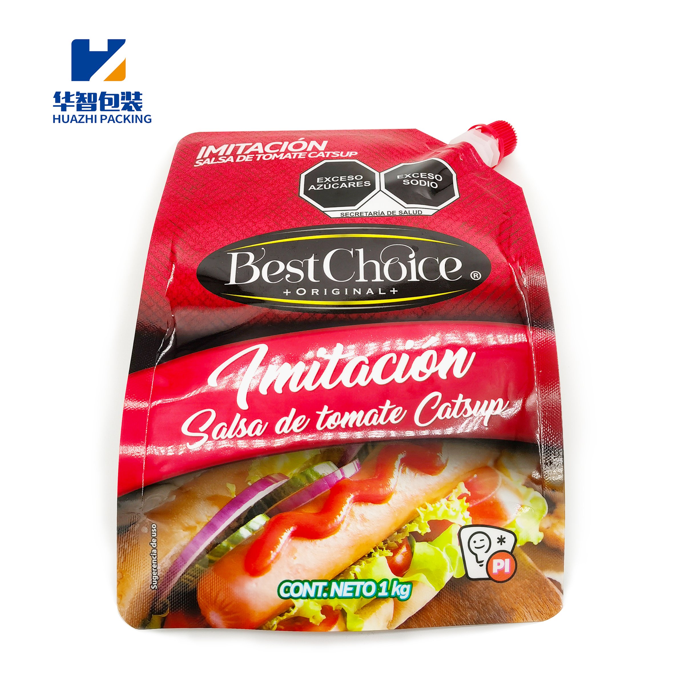 Custom reusable food grade plastic stand up spout pouch ketchup bag sauce packaging doypack
