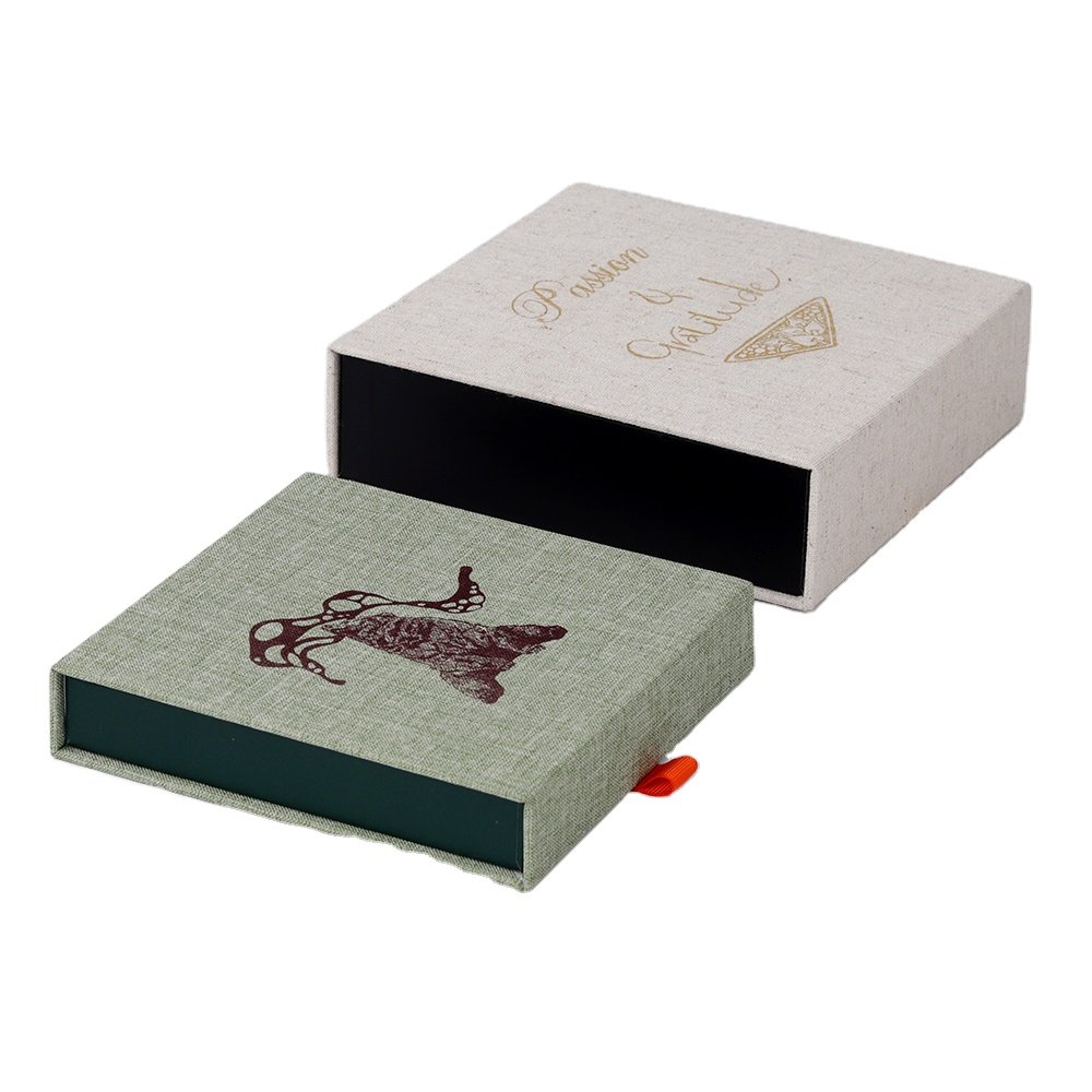 Simple Elegant Linen Fabric Book Shape Magnetic Closure Gift Box Wallet Handkerchief Packaging Box with Silver Gifts and Crafts