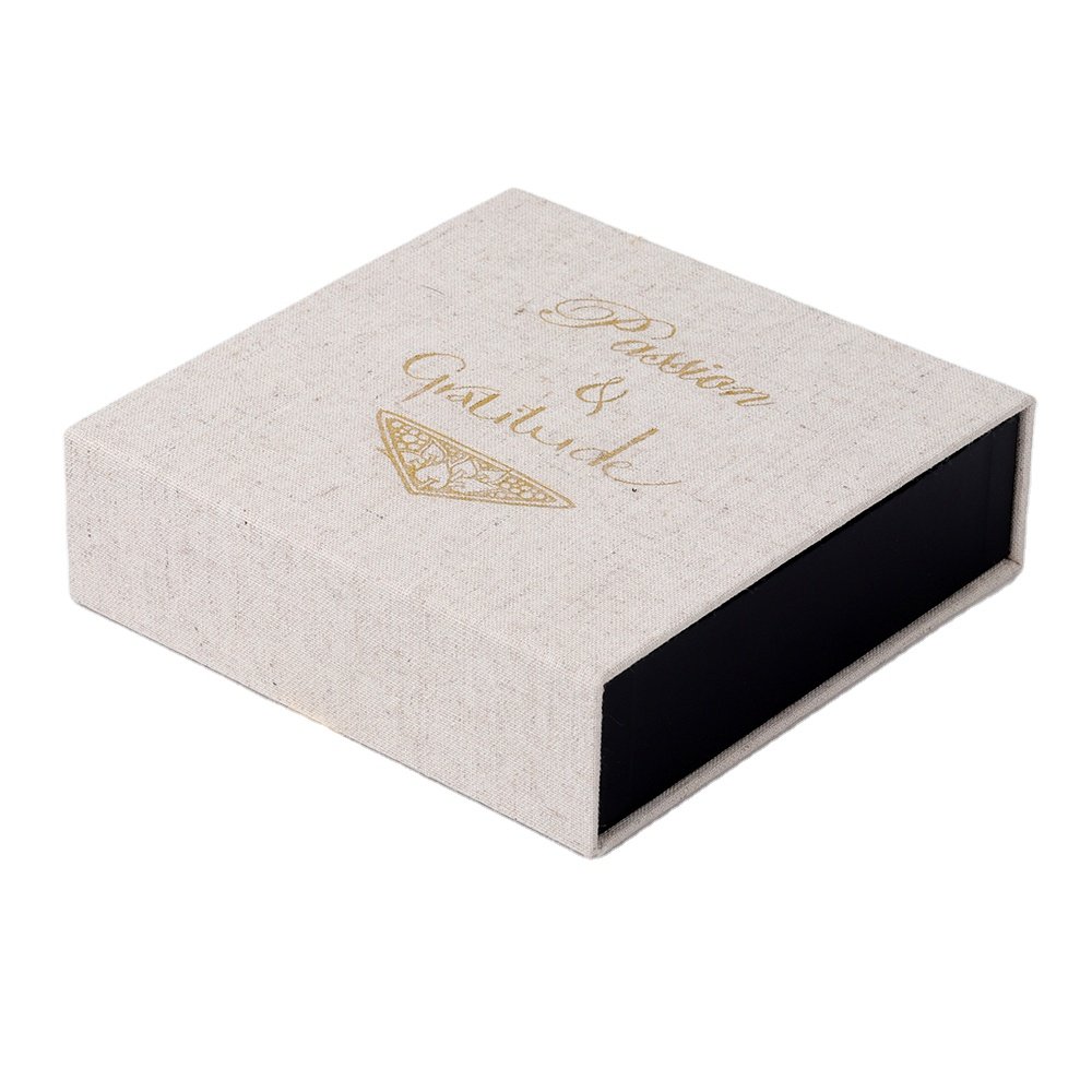 Simple Elegant Linen Fabric Book Shape Magnetic Closure Gift Box Wallet Handkerchief Packaging Box with Silver Gifts and Crafts