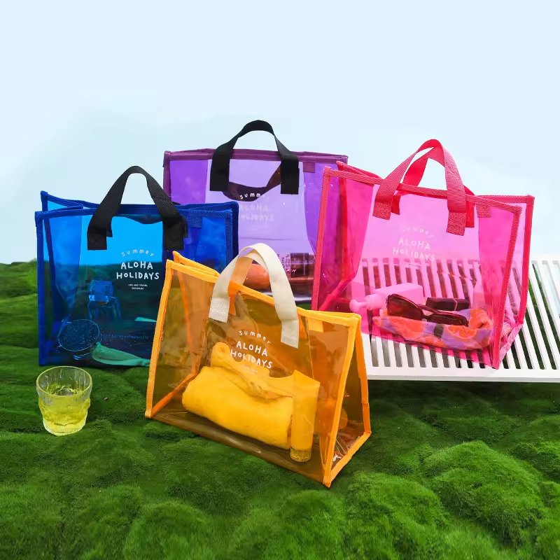 In Stock Beach Tote Bag Summer Swimming Clothes Storage Fashion Travel Jelly Clear PVC Bag Waterproof Plastic Bag