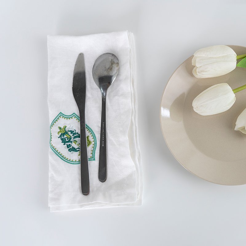 custom white embroidery edging linen table napkin embroidered logo organic pure 100 linen dinner napkins