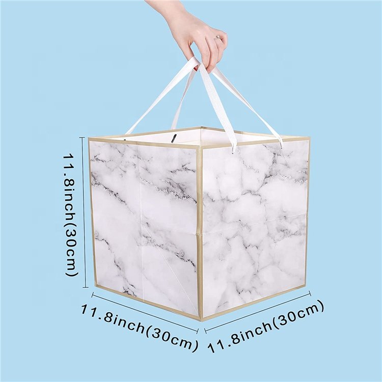 Heavy Duty Recycled White Gloss Paper Extra Large Marble Print Flower Gift Bag with Nylon Rope Handles