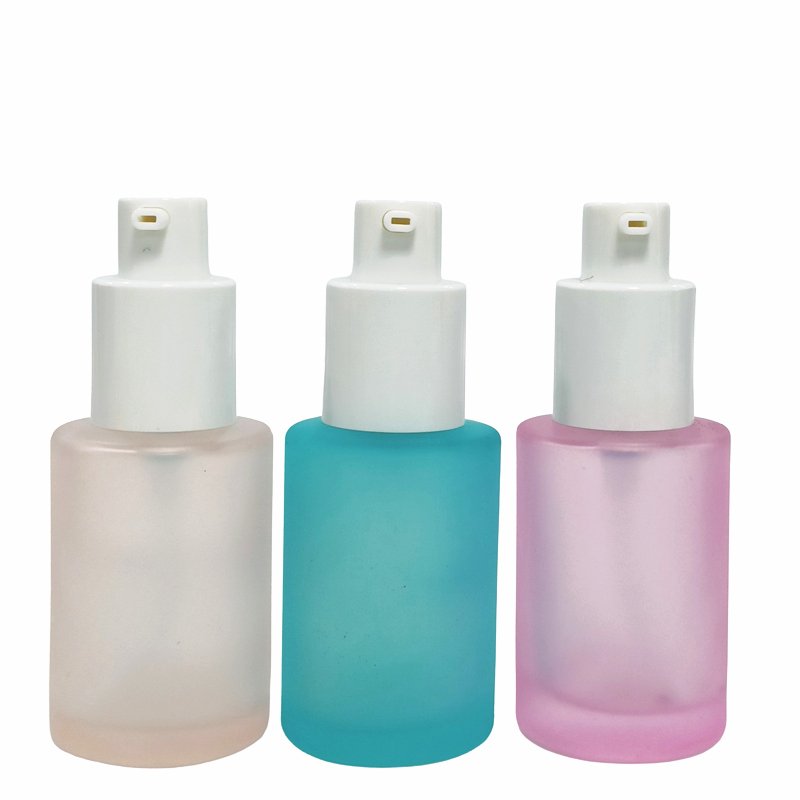 Premium cosmetic packaging 30ml pink frosted spray bottle glass with white gold cap envases cosmeticos goteros de vidrio