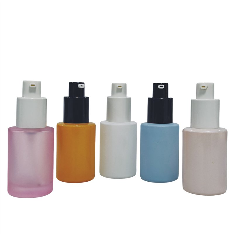 Premium cosmetic packaging 30ml pink frosted spray bottle glass with white gold cap envases cosmeticos goteros de vidrio