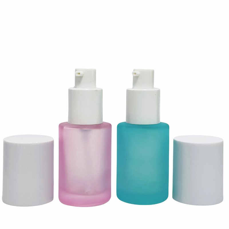 Premium cosmetic packaging 30ml pink frosted spray bottle glass with white gold cap envases cosmeticos goteros de vidrio