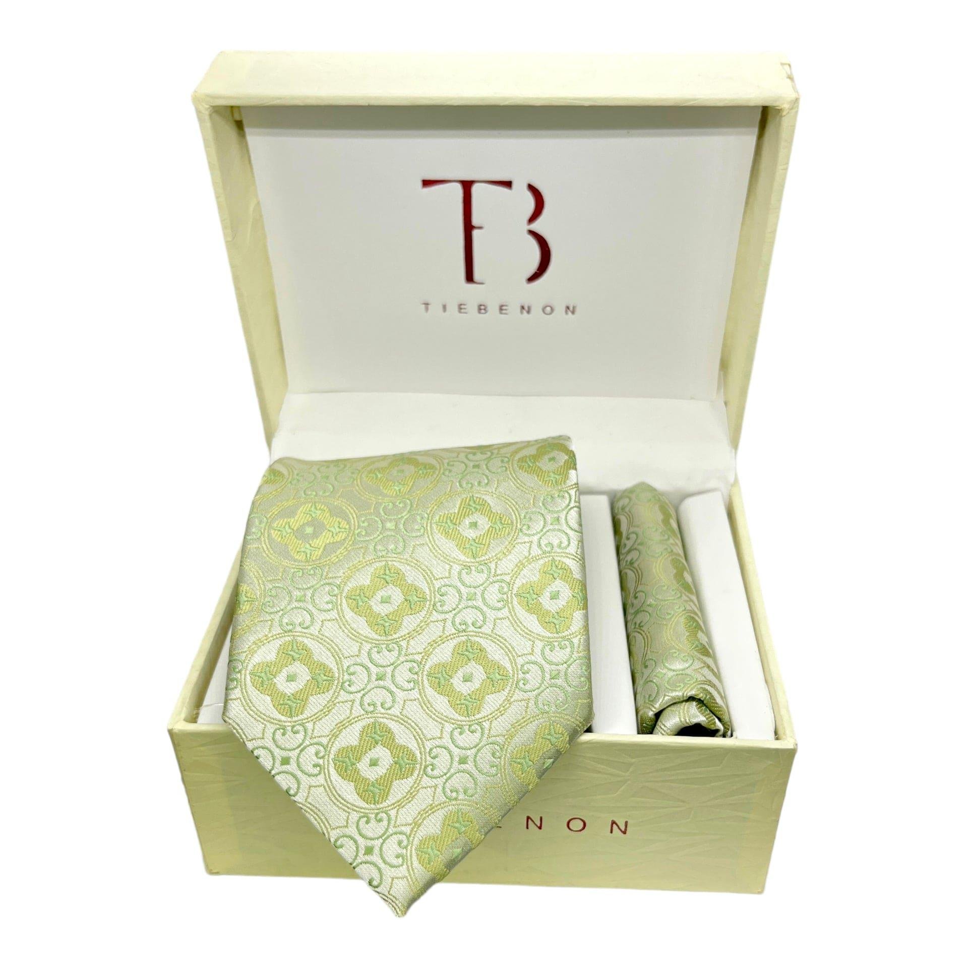 Sage Green Geometric Printed Tie and Pocket Square Combo Elegant Handkerchief with Unique Pattern