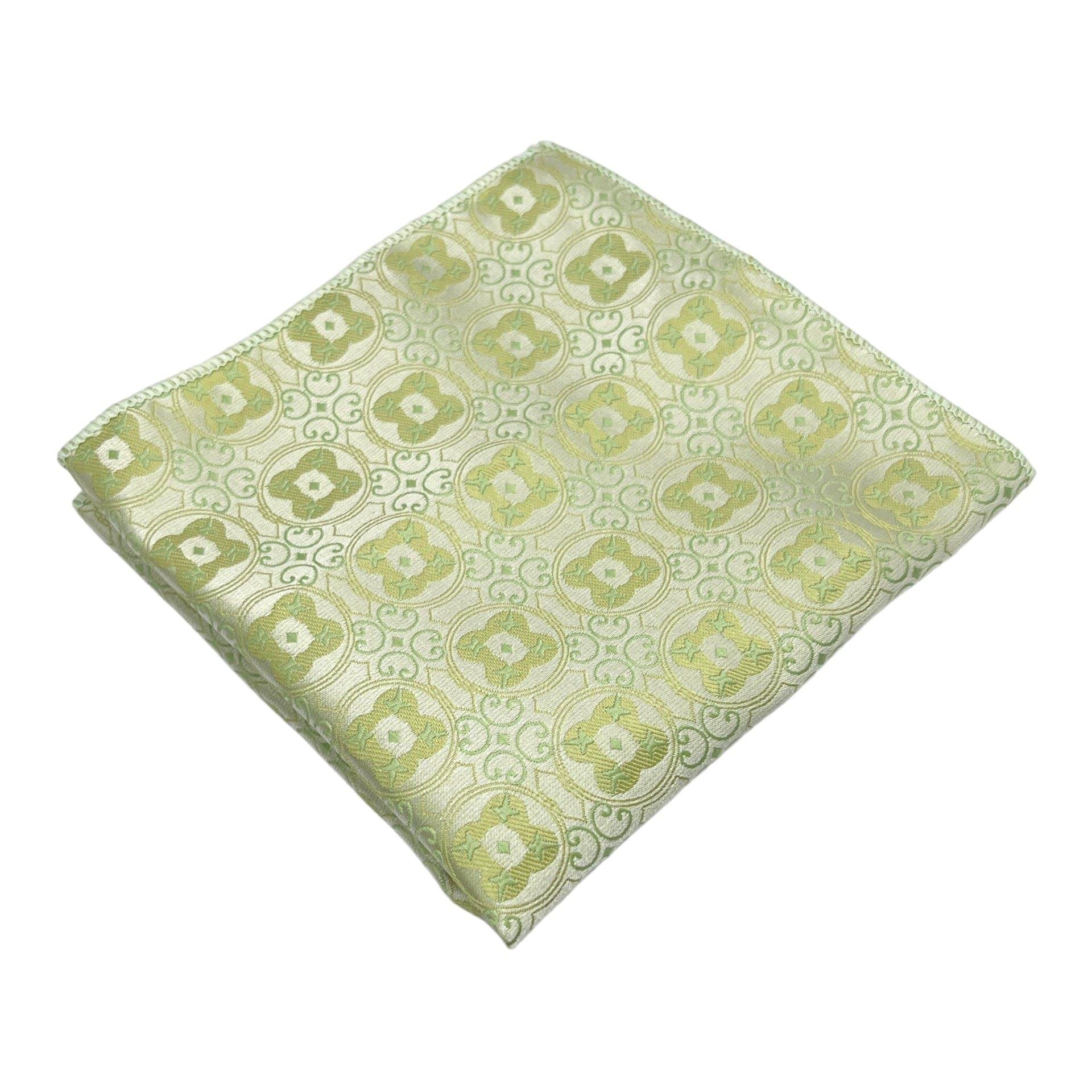 Sage Green Geometric Printed Tie and Pocket Square Combo Elegant Handkerchief with Unique Pattern