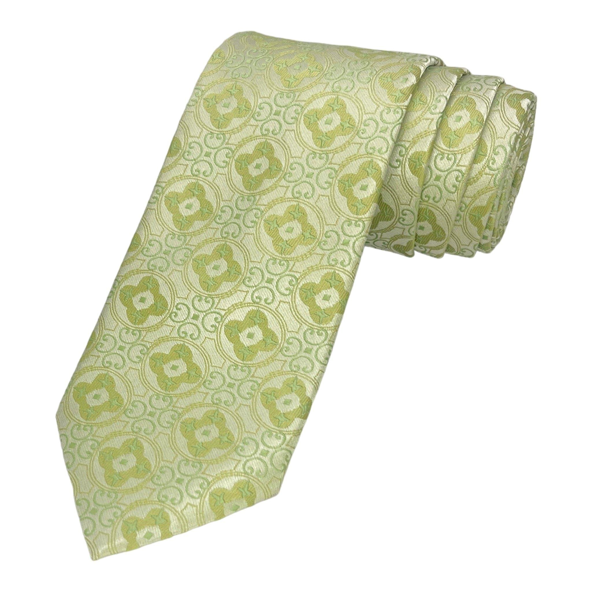 Sage Green Geometric Printed Tie and Pocket Square Combo Elegant Handkerchief with Unique Pattern