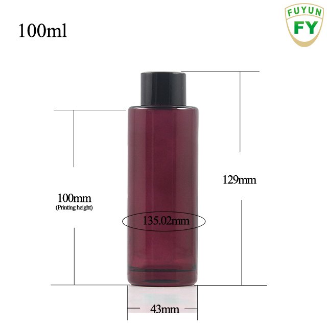 Fuyun Small quantity 100ml flat shoulder glass bottle with black cap for skincare