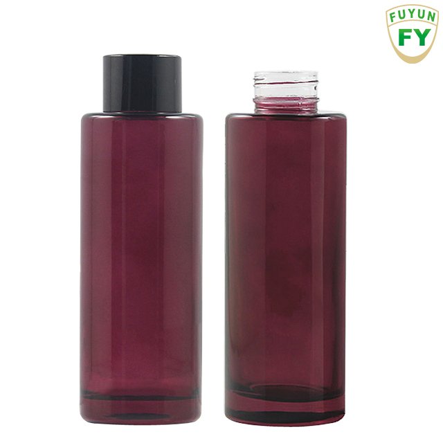 Fuyun Small quantity 100ml flat shoulder glass bottle with black cap for skincare