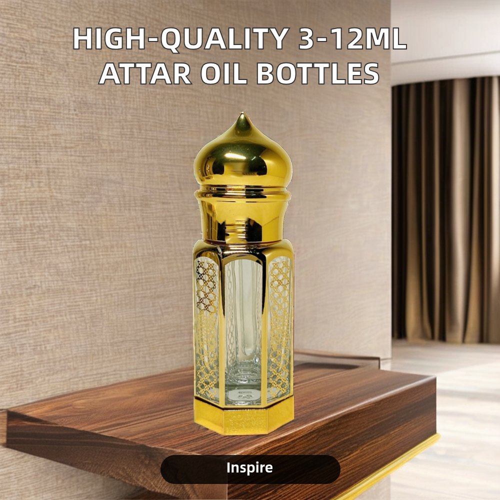 3/6/12ML essential oil glass drop rod bottle alloy lid premium perfume bottling electroplated carved