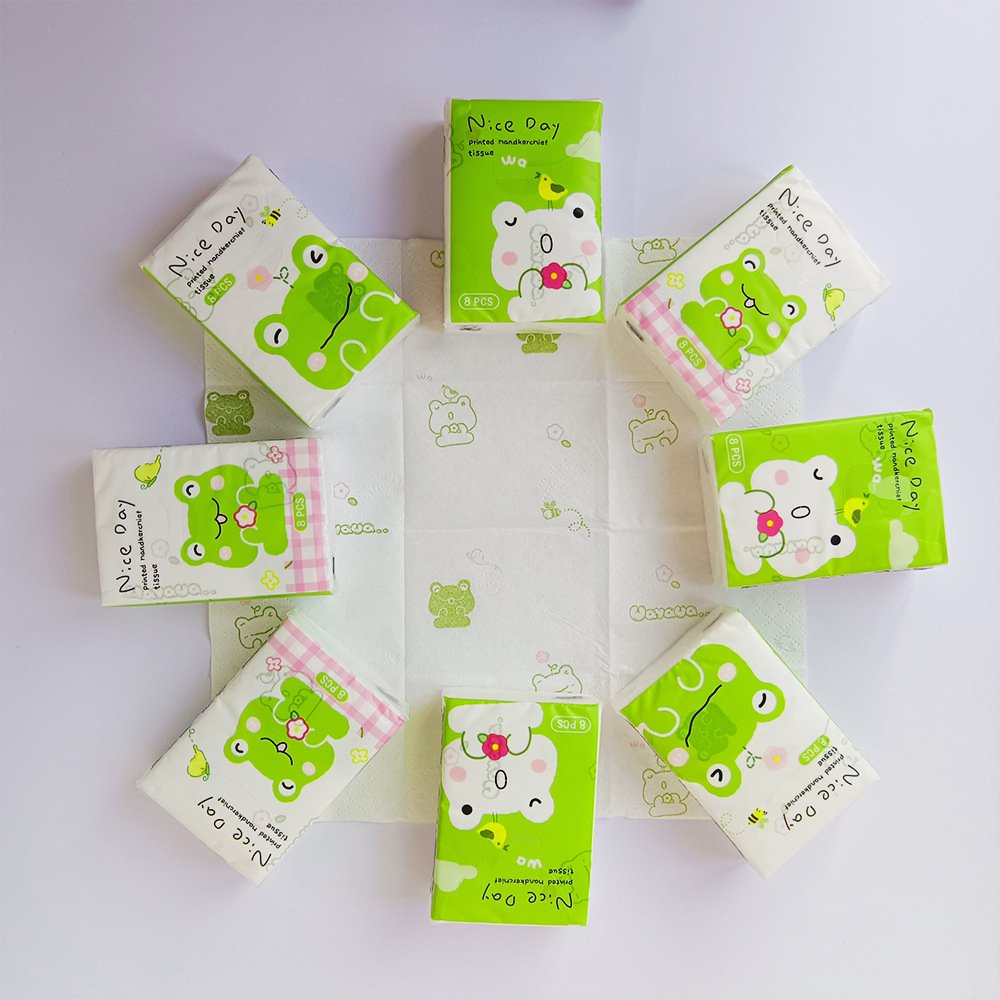 FSC Mini Facial Tissues Lovely Frog Printed Pocket Tissues 9 Pcs Pack Cute Paper Handkerchief Cleansing Tissue