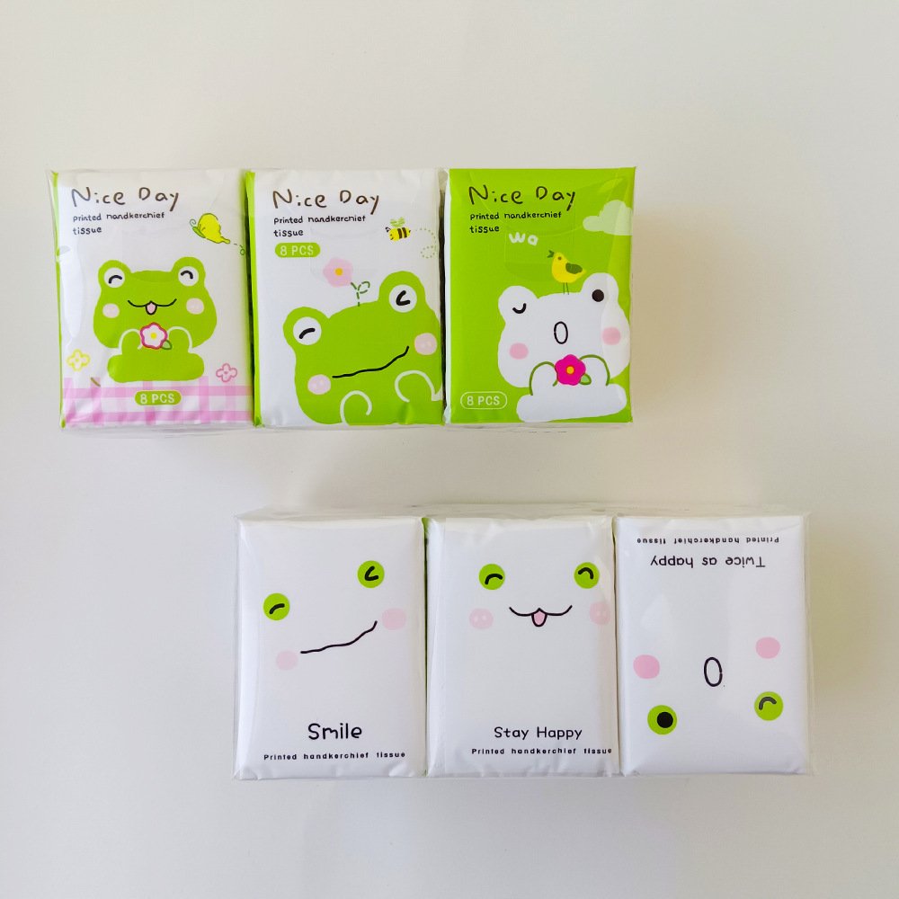 FSC Mini Facial Tissues Lovely Frog Printed Pocket Tissues 9 Pcs Pack Cute Paper Handkerchief Cleansing Tissue