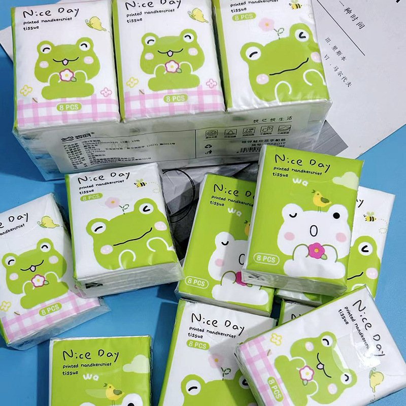 FSC Mini Facial Tissues Lovely Frog Printed Pocket Tissues 9 Pcs Pack Cute Paper Handkerchief Cleansing Tissue