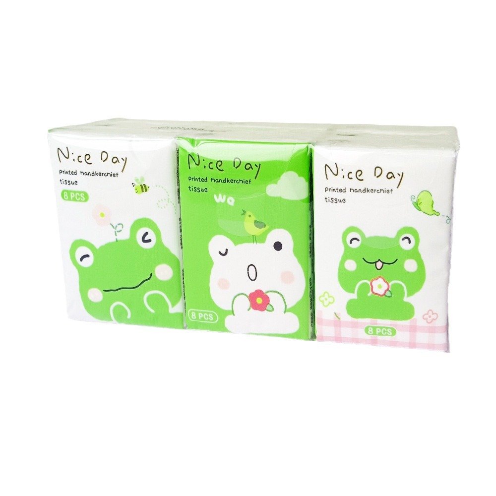 FSC Mini Facial Tissues Lovely Frog Printed Pocket Tissues 9 Pcs Pack Cute Paper Handkerchief Cleansing Tissue