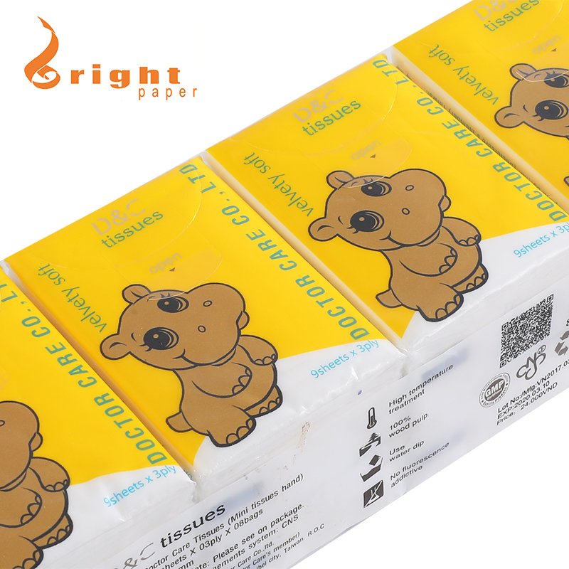 Jiangmen factory mini pack facial tissue handkerchief paper pocket tissue paper with custom logo