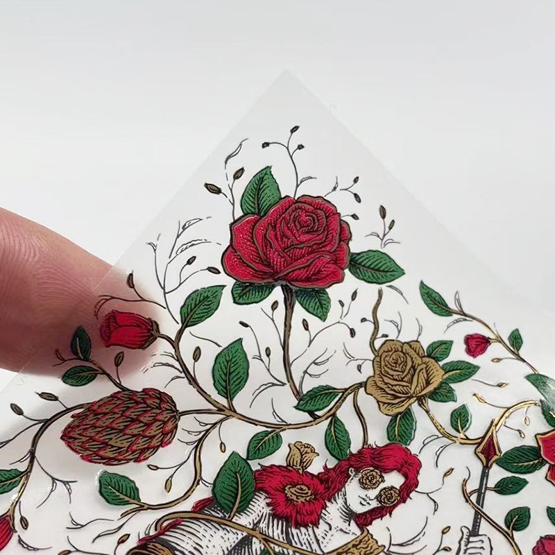 Custom logo gold stamping transparent vinyl Waterproof Adhesive label sticker for Cosmetic care product packaging