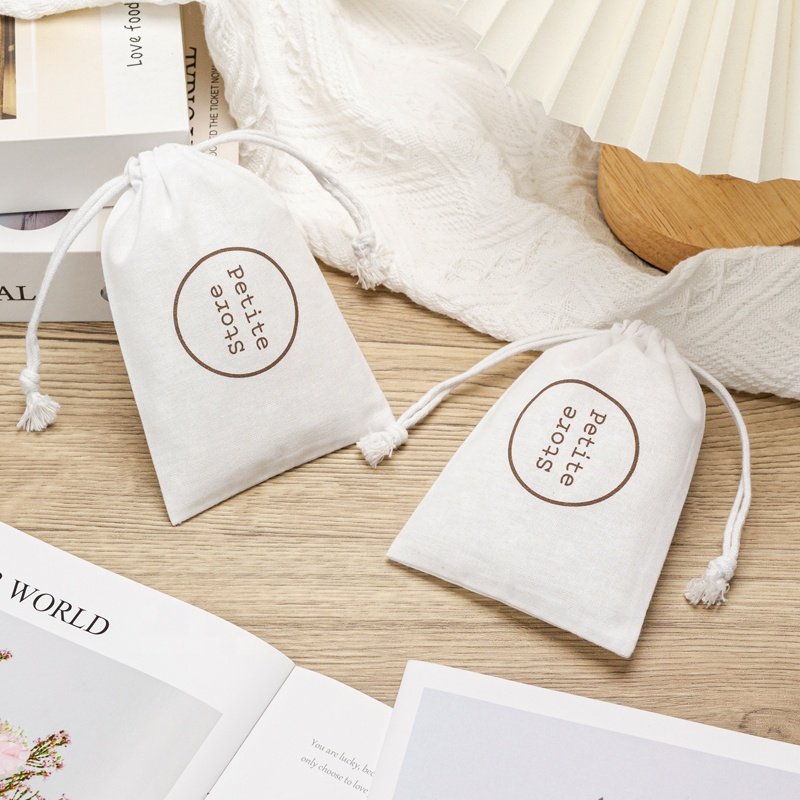 Durable Cotton Cosmetic Skin Care Pouch with White Cotton Ropes Customizable Logo Printing for Soap and Gift Giving