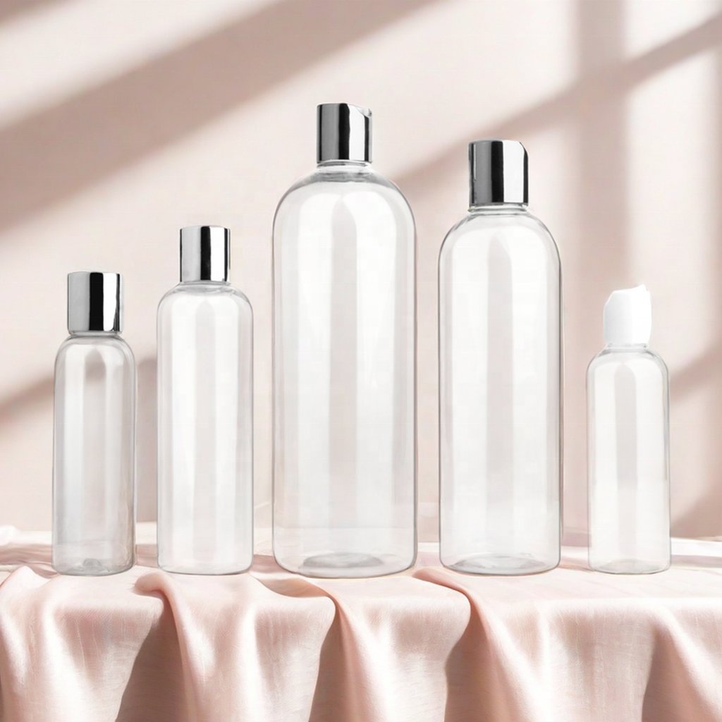 Empty Skin Care Small Clear Travel Plastic Bottles 1oz 30ml 60ml 100ml Cosmo round Body Oil with Gel Cap for Packaging
