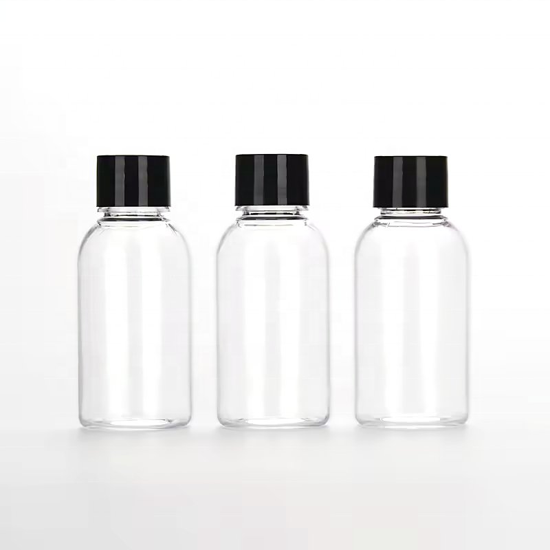 Empty Skin Care Small Clear Travel Plastic Bottles 1oz 30ml 60ml 100ml Cosmo round Body Oil with Gel Cap for Packaging