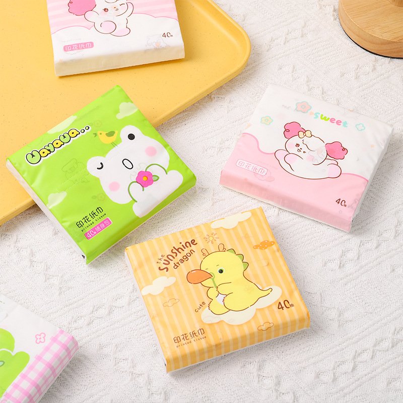 New Little Dinosaur Portable Facial Tissues FSC Wood Pulp Printed Soft 40 Pull Cute Cartoon Handkerchief Pocket Tissue