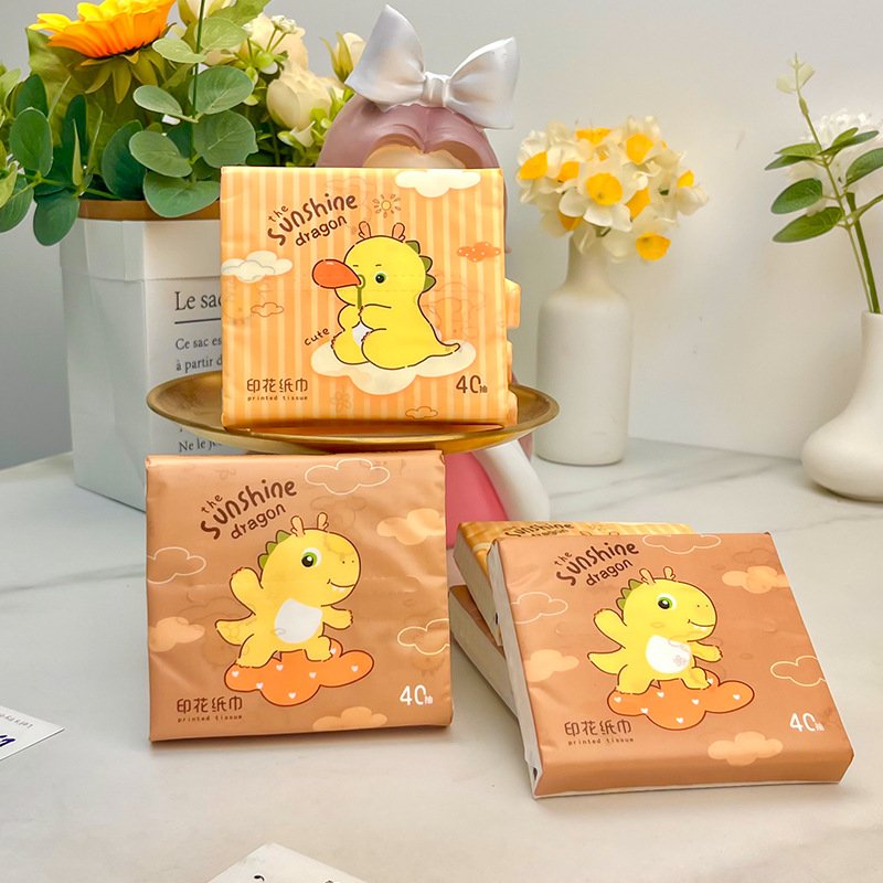 New Little Dinosaur Portable Facial Tissues FSC Wood Pulp Printed Soft 40 Pull Cute Cartoon Handkerchief Pocket Tissue