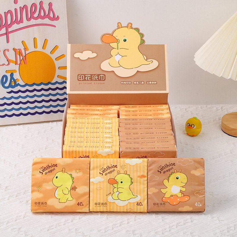 New Little Dinosaur Portable Facial Tissues FSC Wood Pulp Printed Soft 40 Pull Cute Cartoon Handkerchief Pocket Tissue