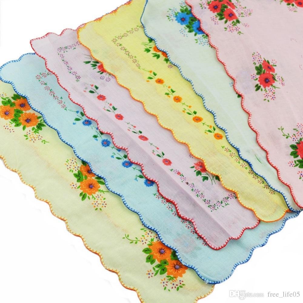 12 Pcs Lot Women Lady Child 100% Cotton Flower Handkerchiefs Quadrate Hankies
