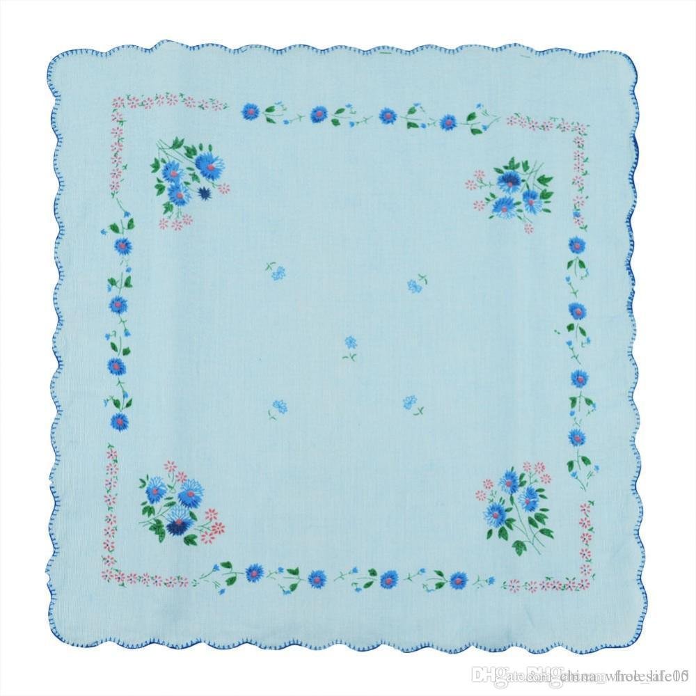 12 Pcs Lot Women Lady Child 100% Cotton Flower Handkerchiefs Quadrate Hankies