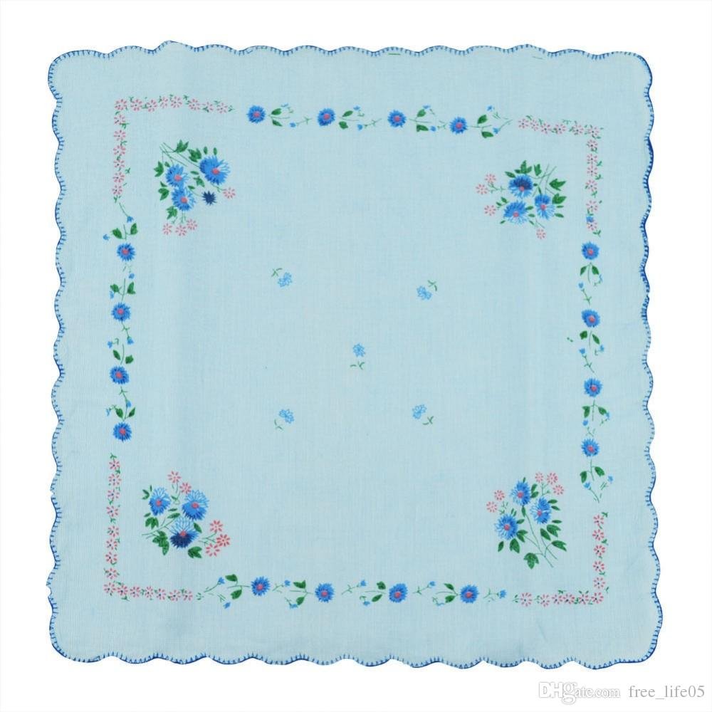 12 Pcs Lot Women Lady Child 100% Cotton Flower Handkerchiefs Quadrate Hankies