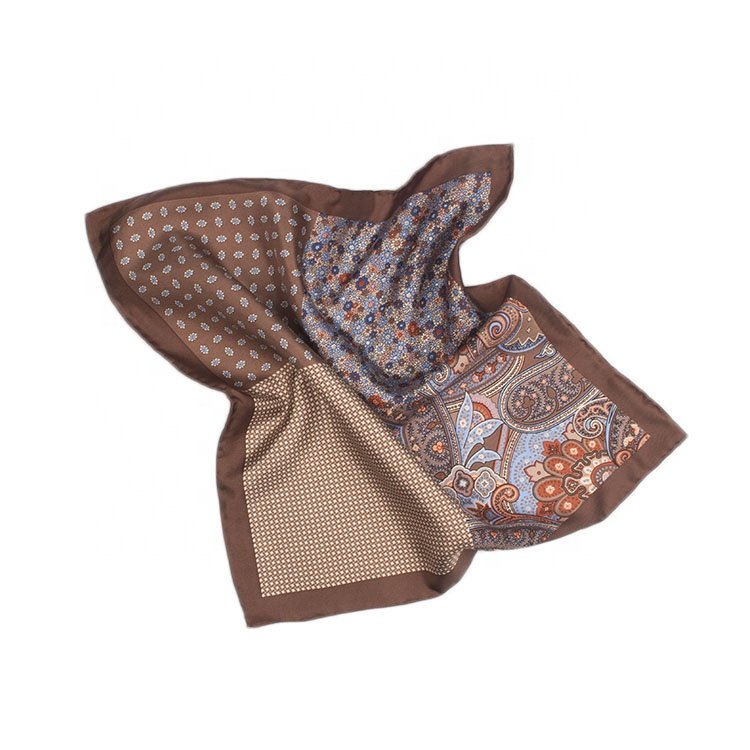 Custom Handkerchief Printing Neck Scarves Rolled Hem Orange Silk Scarf And Pocket Square
