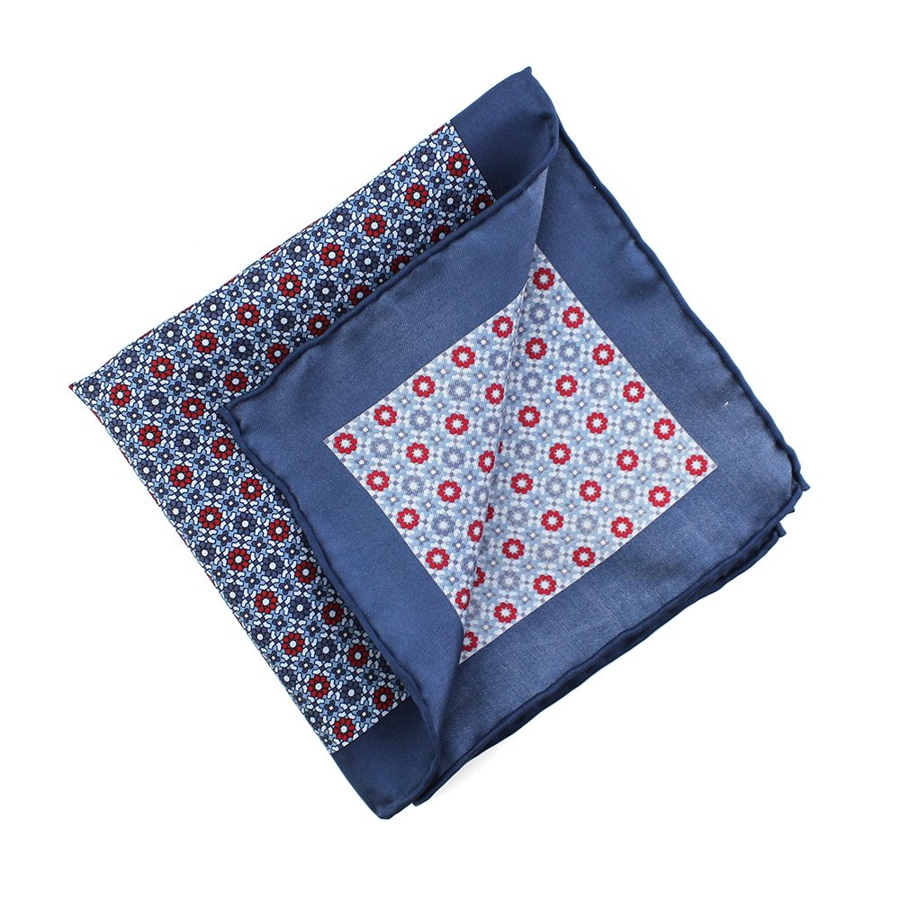 Mens China Wholesale Fashion Luxury Handkerchief 100% Silk Twill Floral 33CM Hand Rolled Custom Print Hand Made Pocket Square