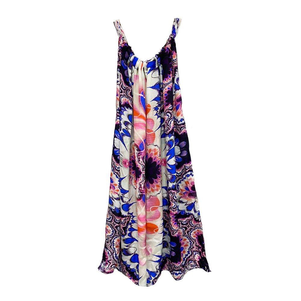 Women's High Quality Digital Print Halter Silk Kaftan Beach Dress