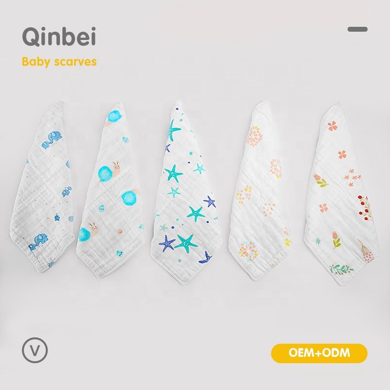Wholesale the saliva gauze towel 100% Cotton Muslin Custom Printed handkerchief for baby muslin squares handkerchief
