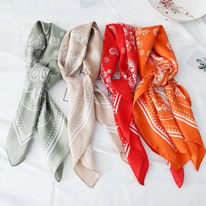 New stock 70cm Print multifunctional Bandana handkerchief sublimation square silk bandana scarf