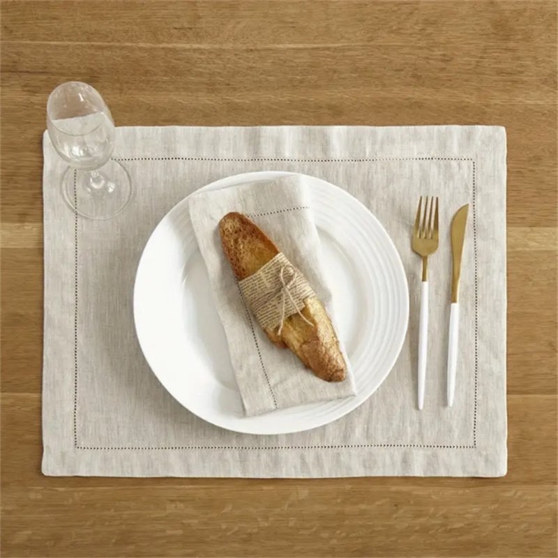 Custom 100% Flax Linen Hemstitch Napkins Handmade Classic Square Napkins for Dinner Wedding and Parties Natural Style