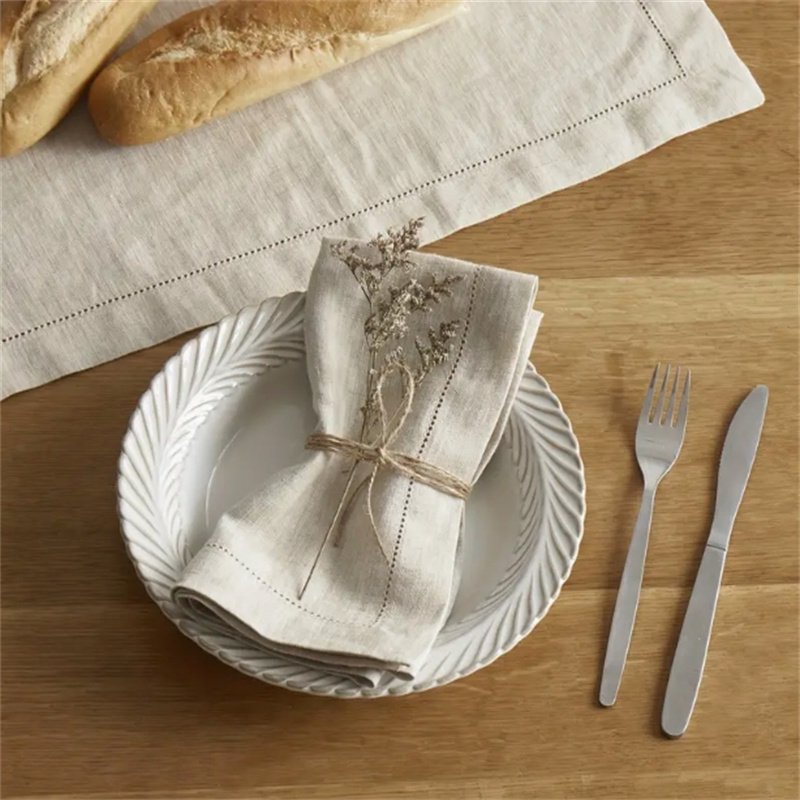 Custom 100% Flax Linen Hemstitch Napkins Handmade Classic Square Napkins for Dinner Wedding and Parties Natural Style