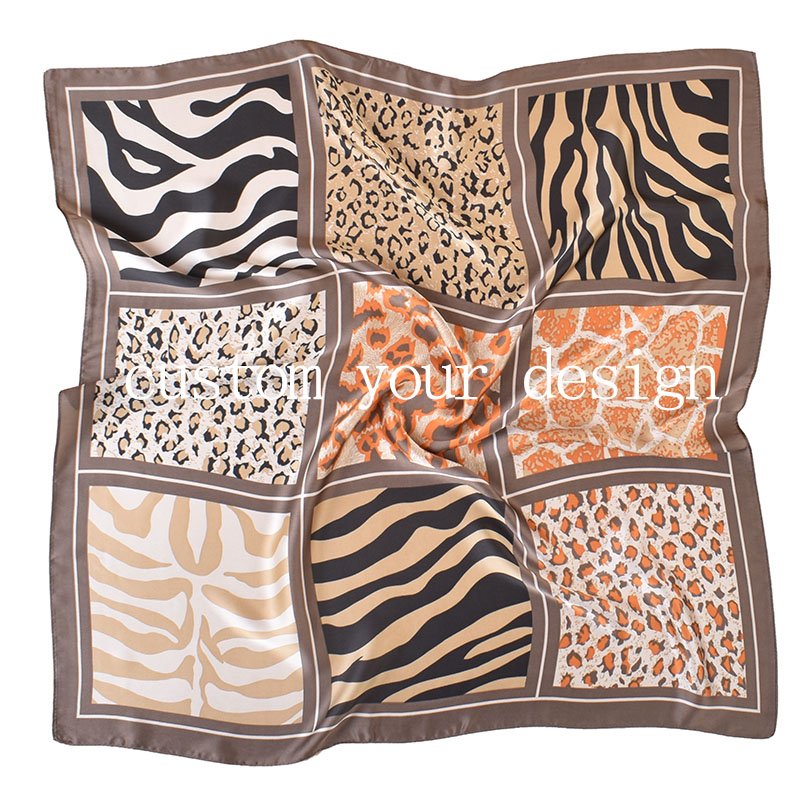 QL Factory Wholesale 2024 New Leopard Pattern Printed Women's Square square 70 * 70cm Satin Chiffon Handkerchief Small Bandanas