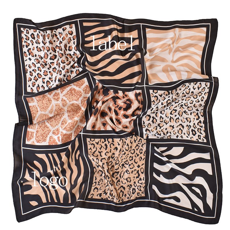 QL Factory Wholesale 2024 New Leopard Pattern Printed Women's Square square 70 * 70cm Satin Chiffon Handkerchief Small Bandanas