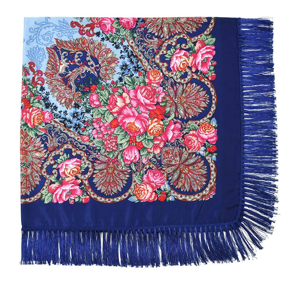 Russian Scarf Big Shawl Fringed Handkerchief Blanket Square National Women Ethnic Retro Style Floral Ladies Head Wrap 155cm