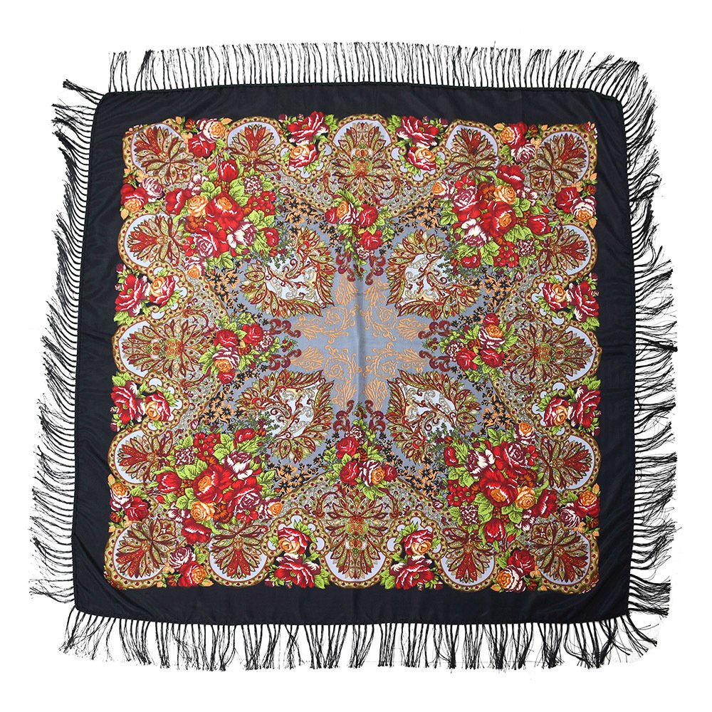 Russian Scarf Big Shawl Fringed Handkerchief Blanket Square National Women Ethnic Retro Style Floral Ladies Head Wrap 155cm
