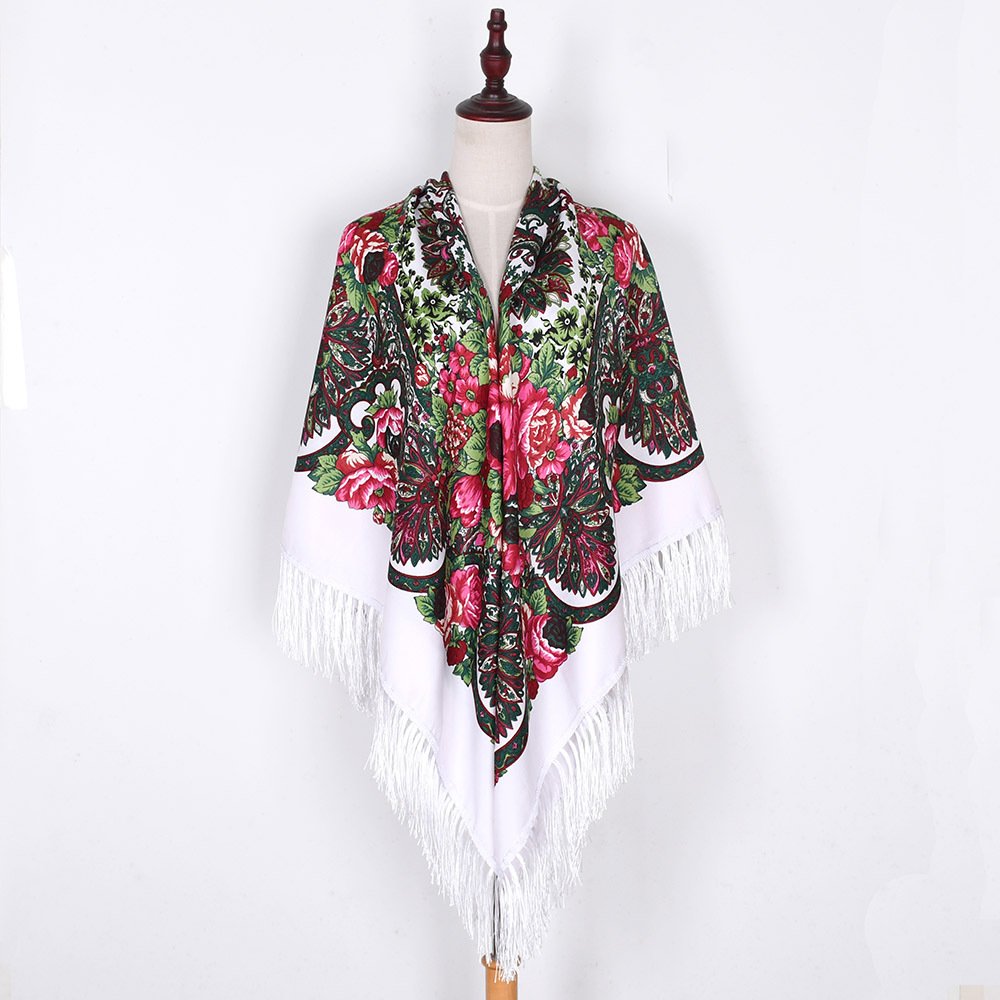 Russian Scarf Big Shawl Fringed Handkerchief Blanket Square National Women Ethnic Retro Style Floral Ladies Head Wrap 155cm