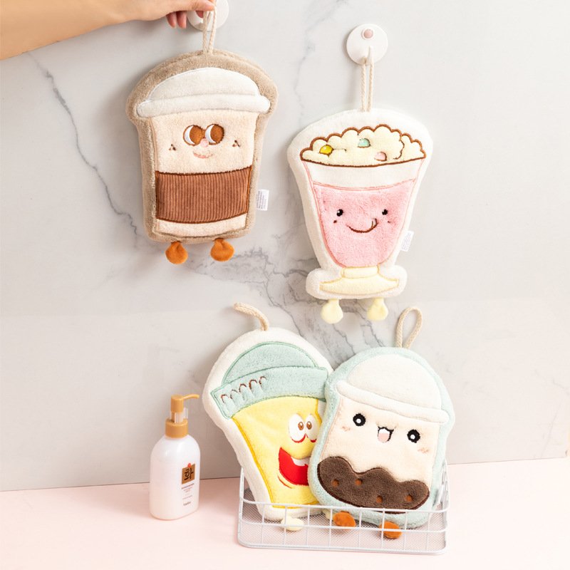 Creative Cartoon Hanging Hand Towel Children's Thickened Coral Fleece Absorbent Quick Drying Towel Handkerchief
